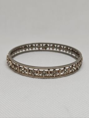 Vintage Gold Tone Pave Crystal Bangle Art Deco Style Bracelet